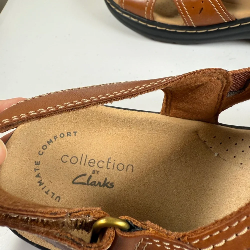 Clarks Collection Lexy Pearl Strappy Sandals 8 Brown Leather Comfort Slingback